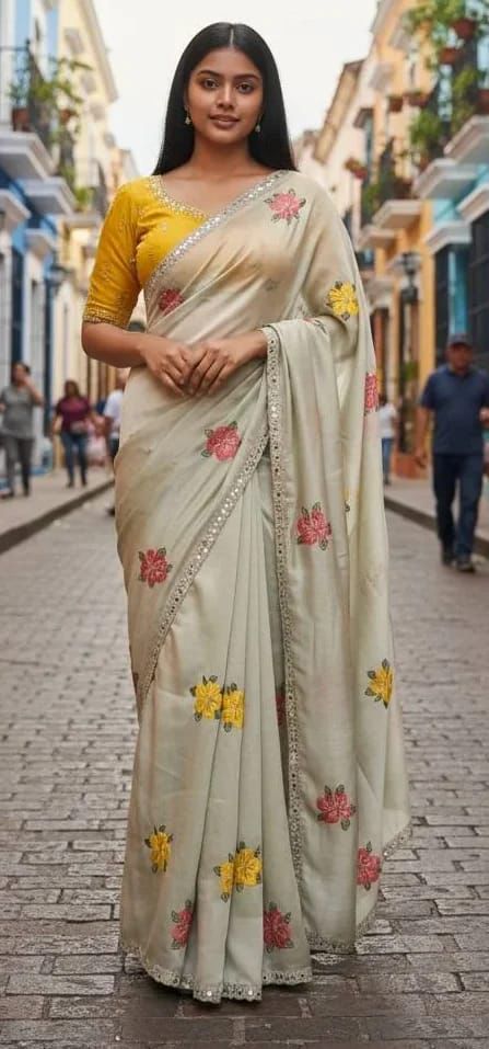 Beautiful Soft Rangoli Silk Saree With embroidery & Mirror Work