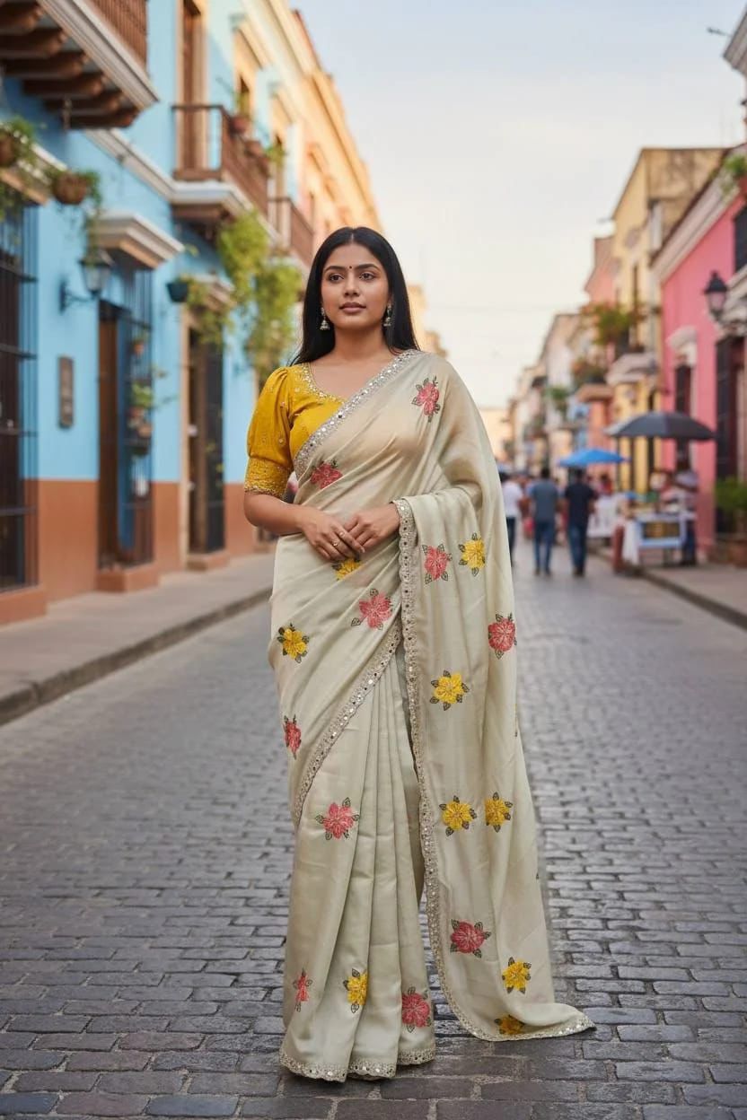 Beautiful Soft Rangoli Silk Saree With embroidery & Mirror Work