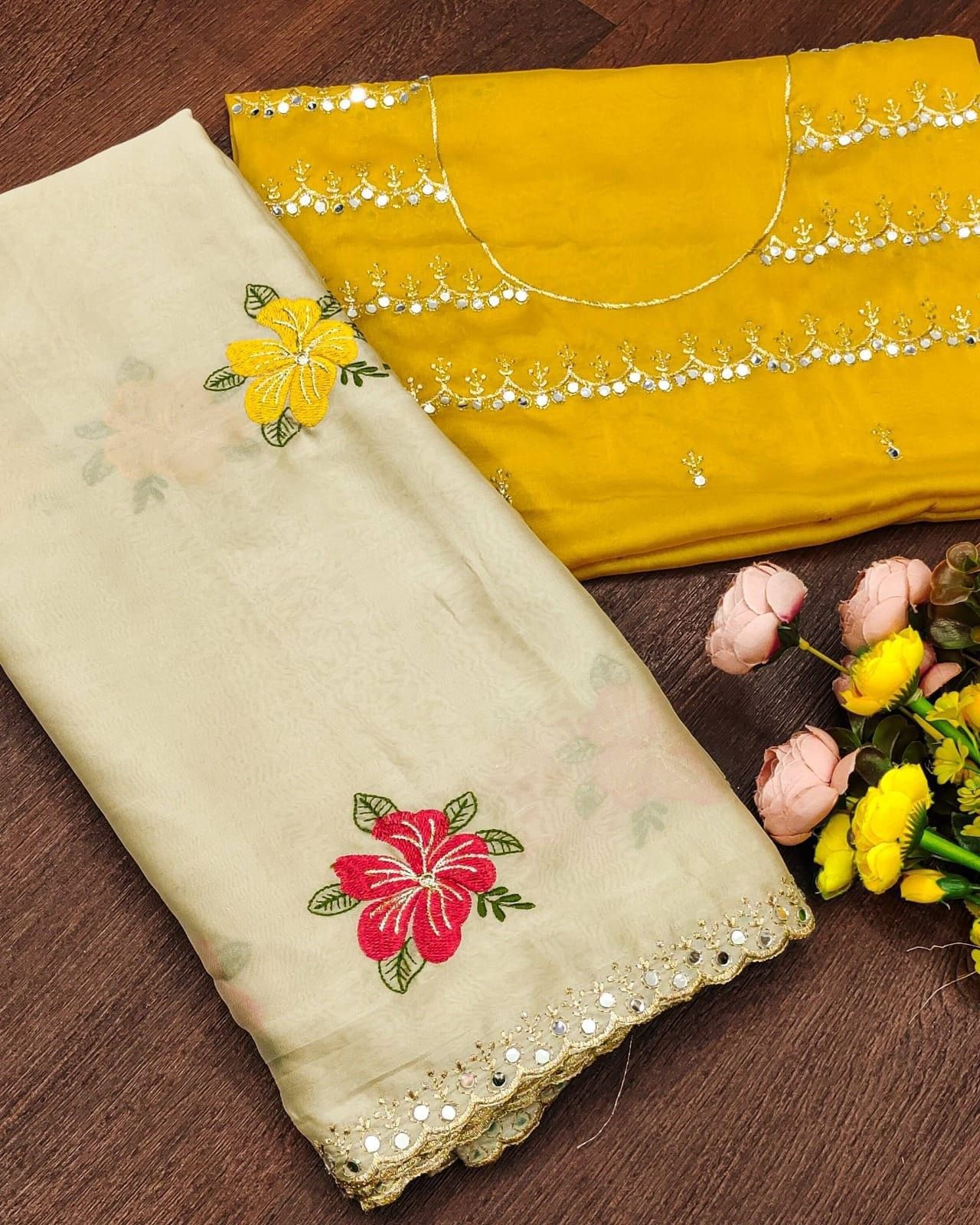 Beautiful Soft Rangoli Silk Saree With embroidery & Mirror Work