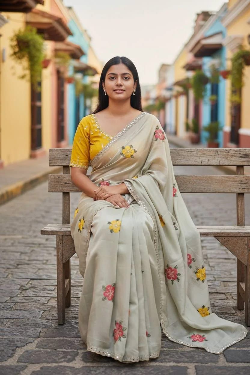 Beautiful Soft Rangoli Silk Saree With embroidery & Mirror Work