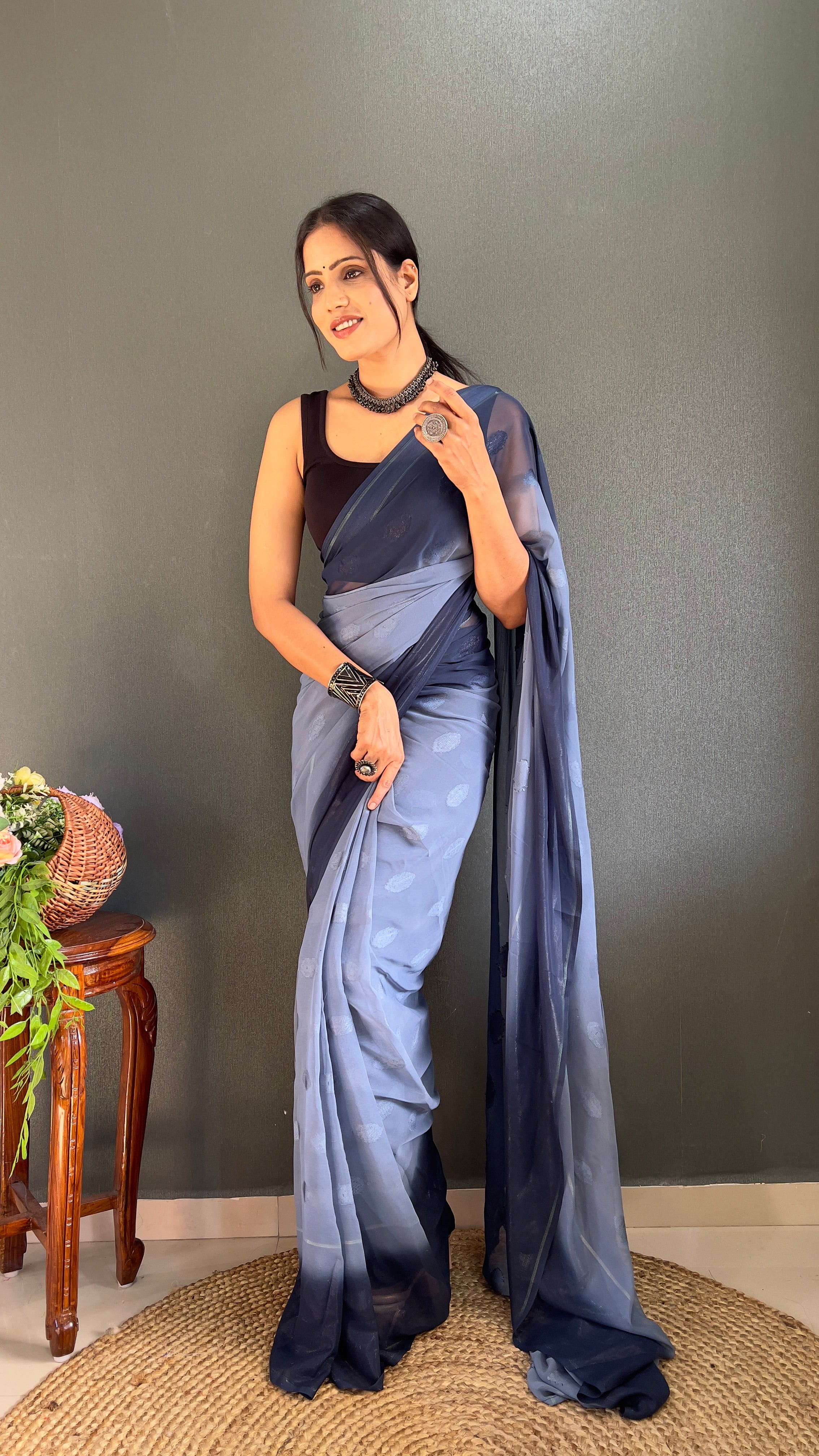 1-Min Ready to Wear Saree in Simmer Butti Silk With Banglori Blouse