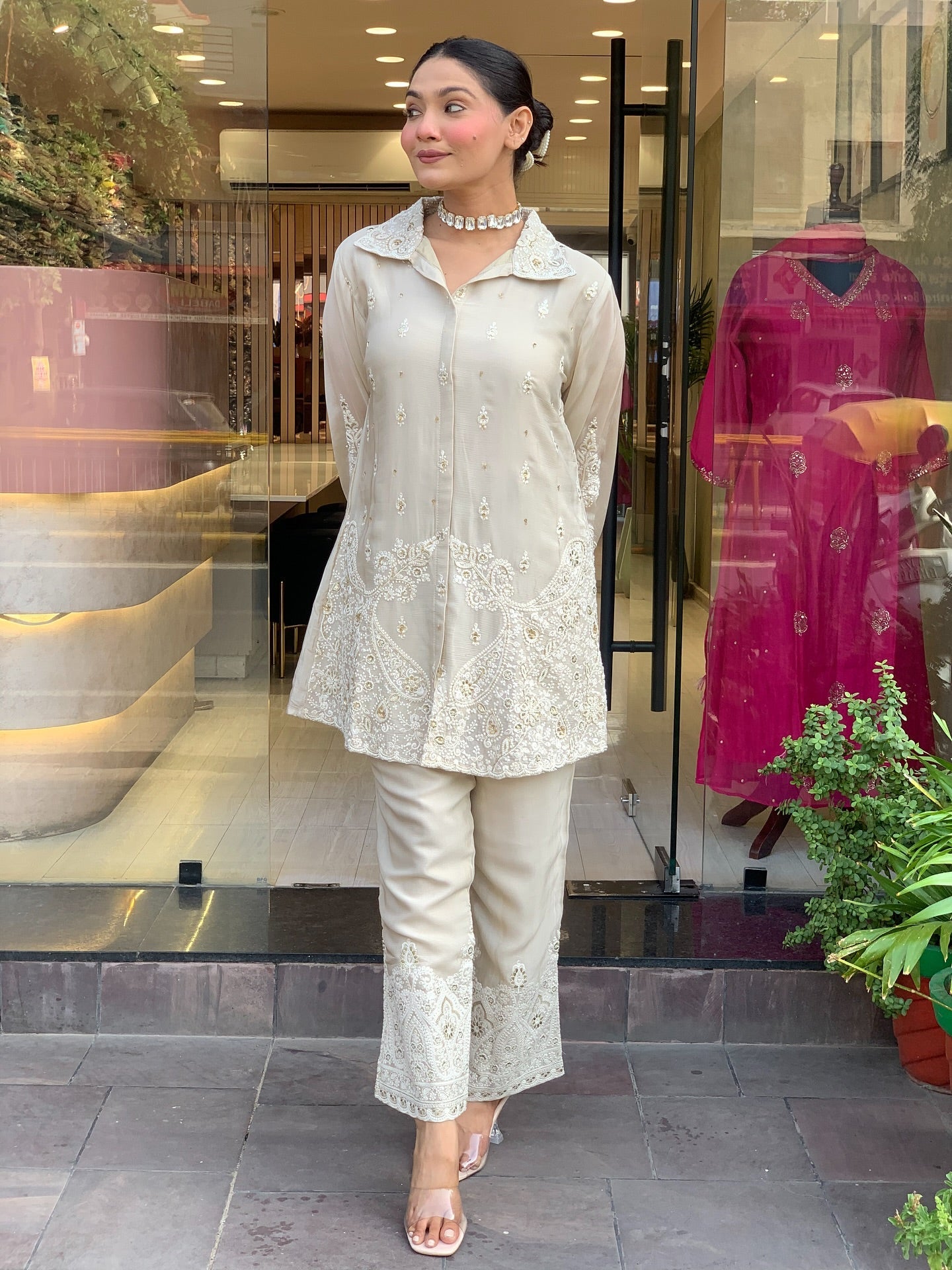 Very Charming Mul Chanderi Embroidery Cord Set