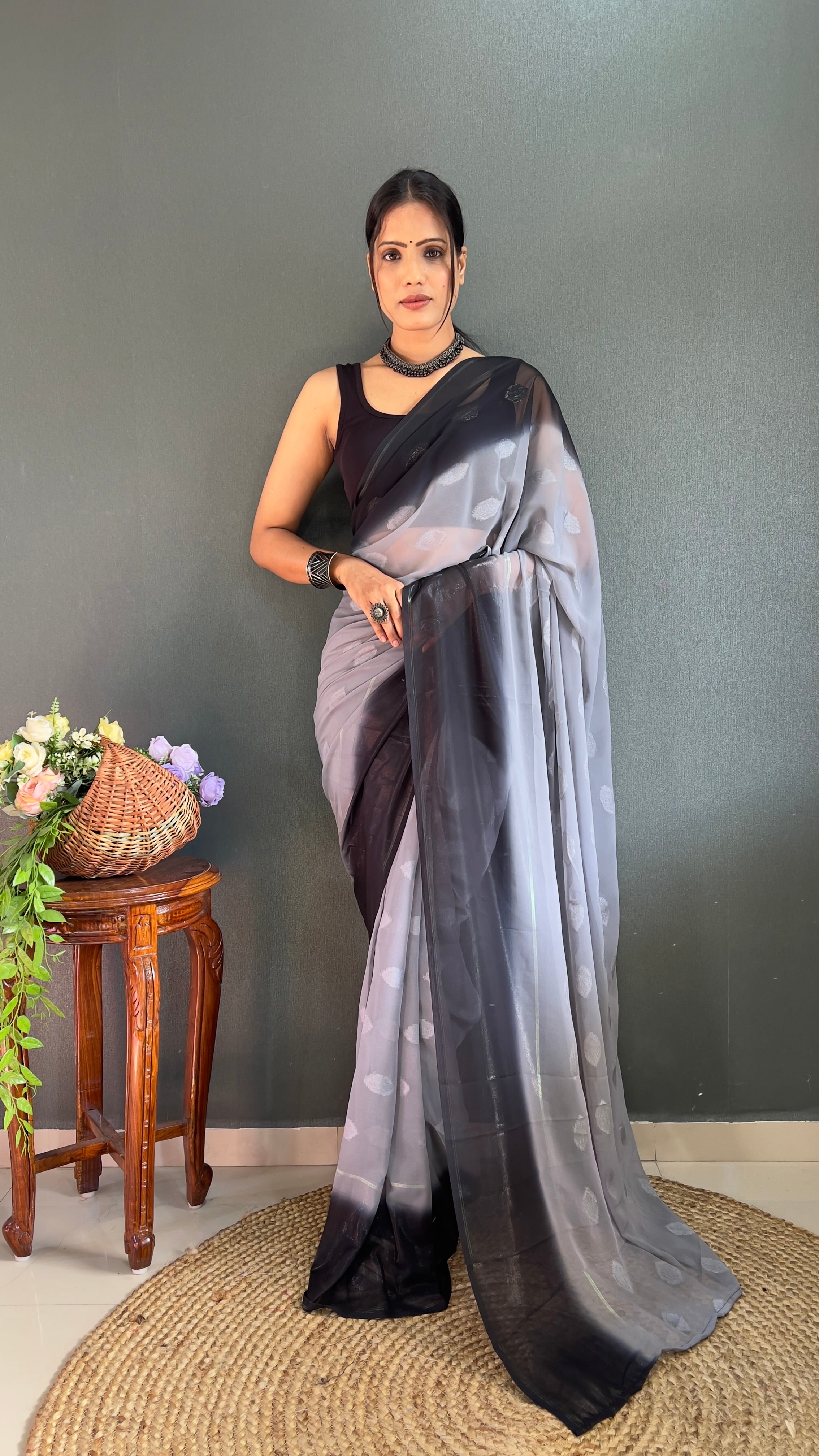 1-Min Ready to Wear Saree in Simmer Butti Silk With Banglori Blouse