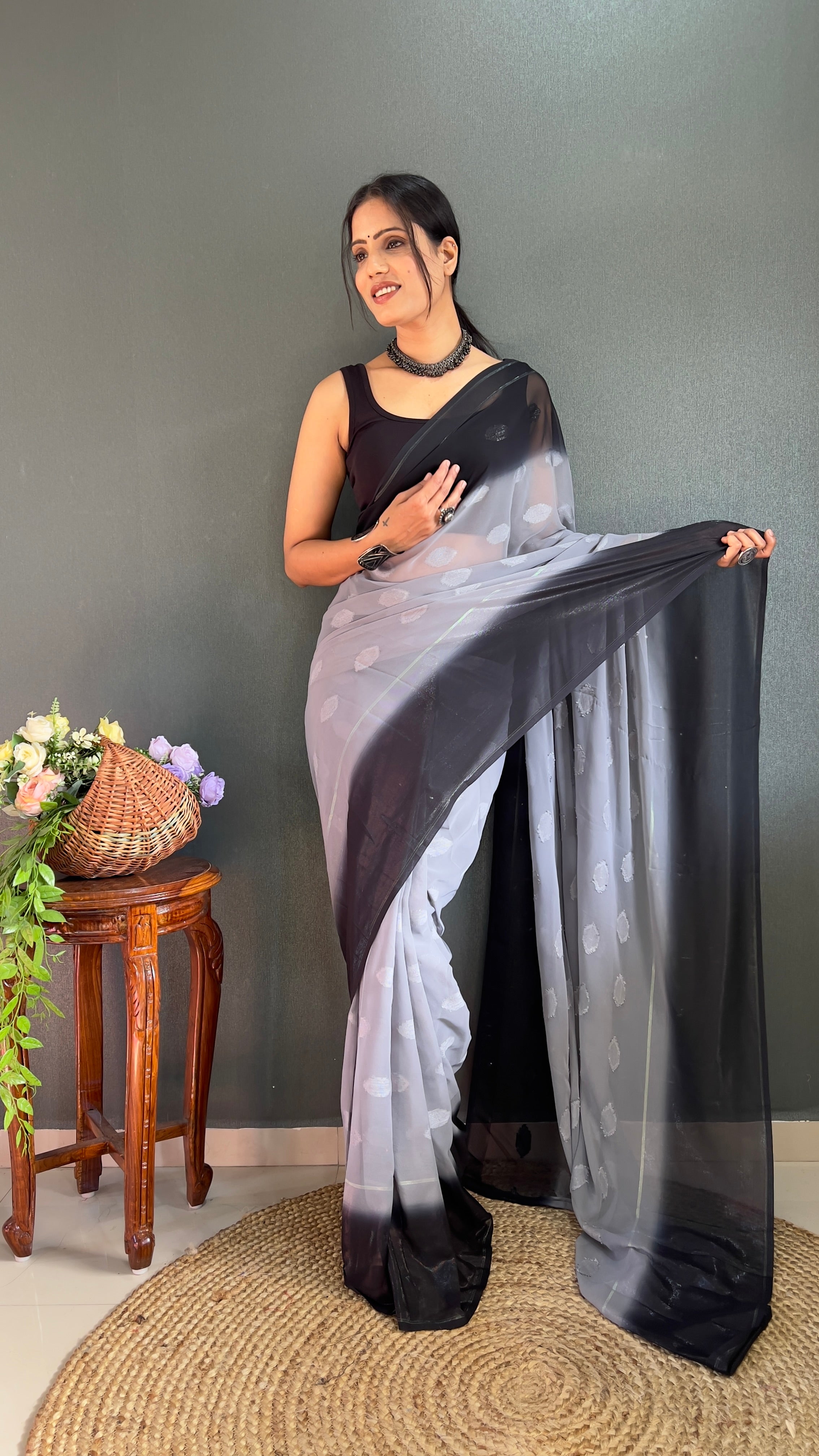 1-Min Ready to Wear Saree in Simmer Butti Silk With Banglori Blouse