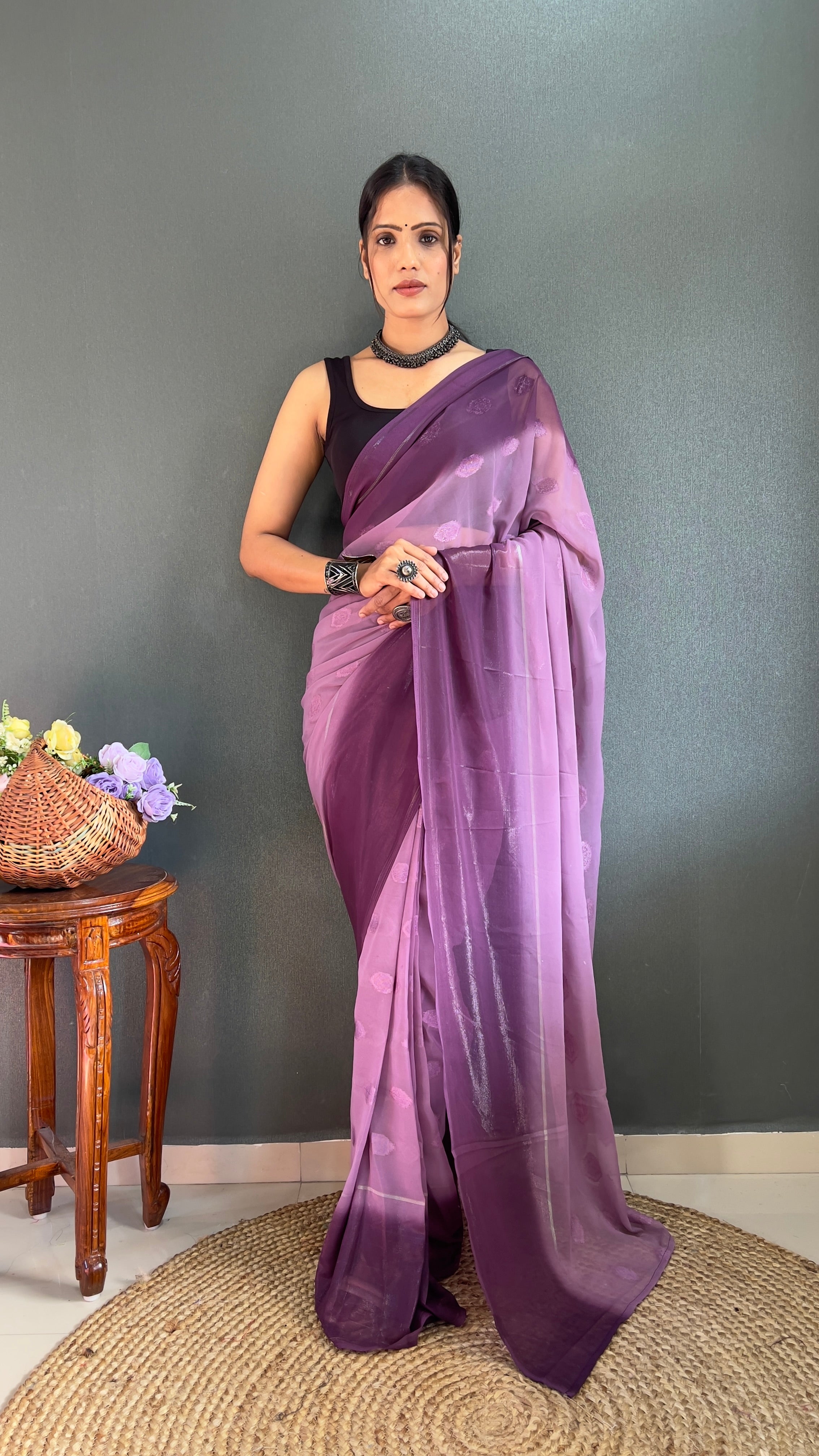 1-Min Ready to Wear Saree in Simmer Butti Silk With Banglori Blouse