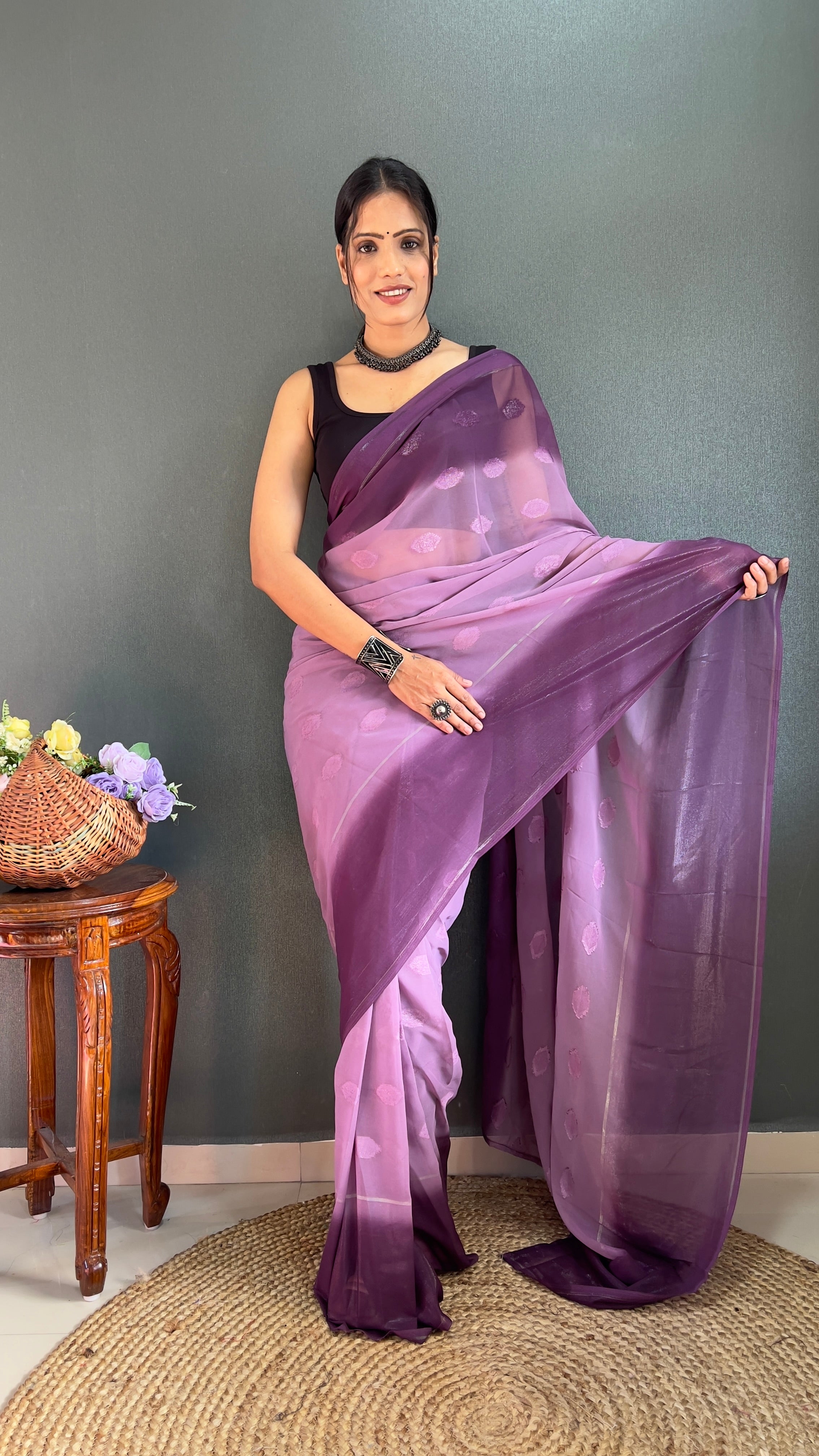 1-Min Ready to Wear Saree in Simmer Butti Silk With Banglori Blouse