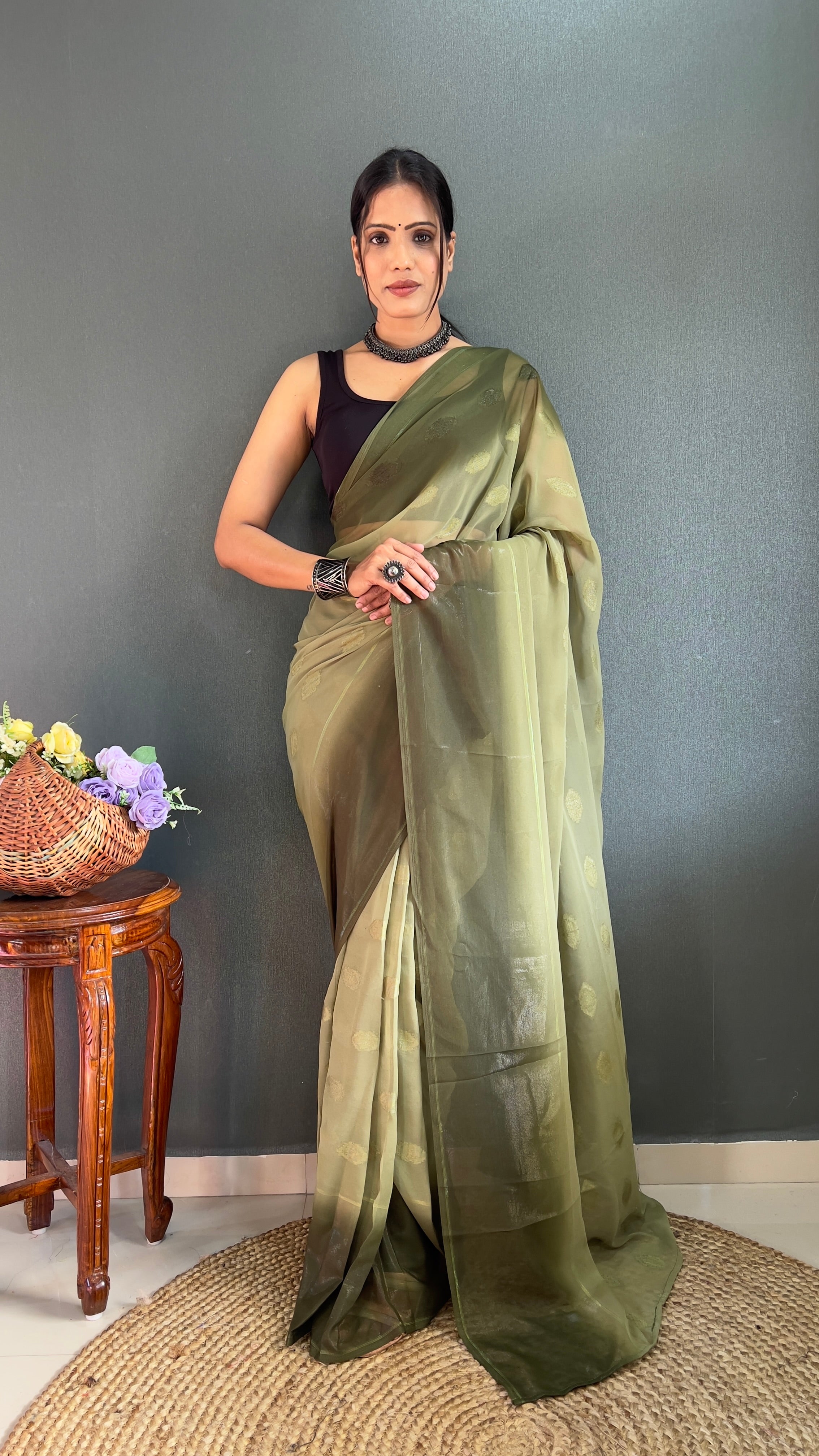 1-Min Ready to Wear Saree in Simmer Butti Silk With Banglori Blouse