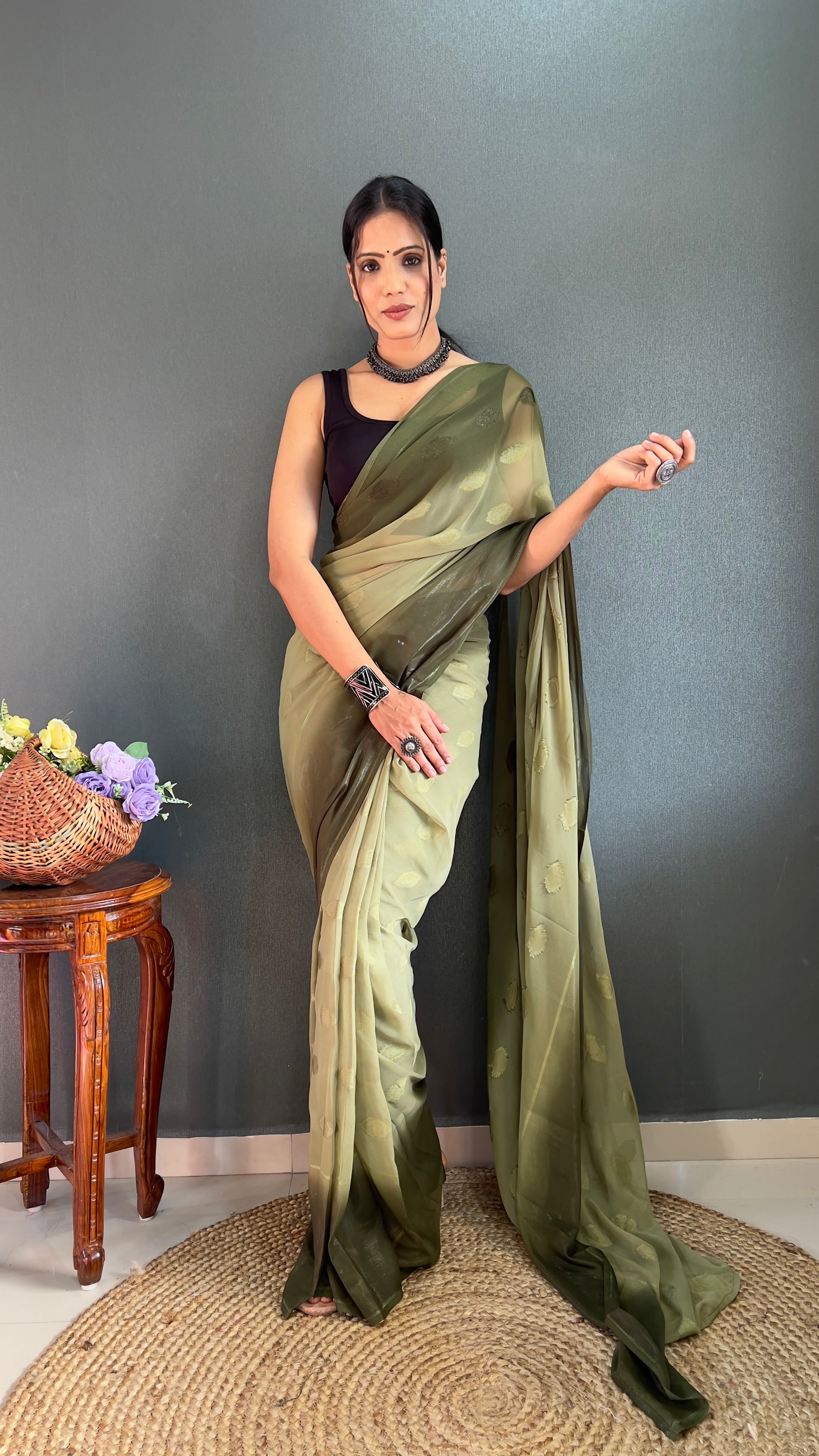 1-Min Ready to Wear Saree in Simmer Butti Silk With Banglori Blouse