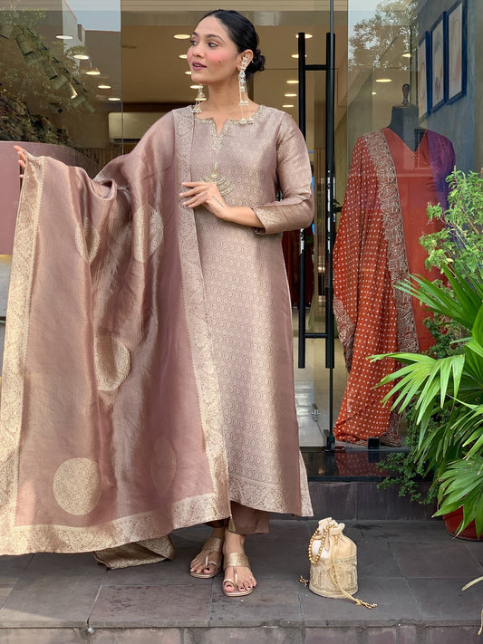 Stunning Banarasi Silk Jequard Weaving Suit Set