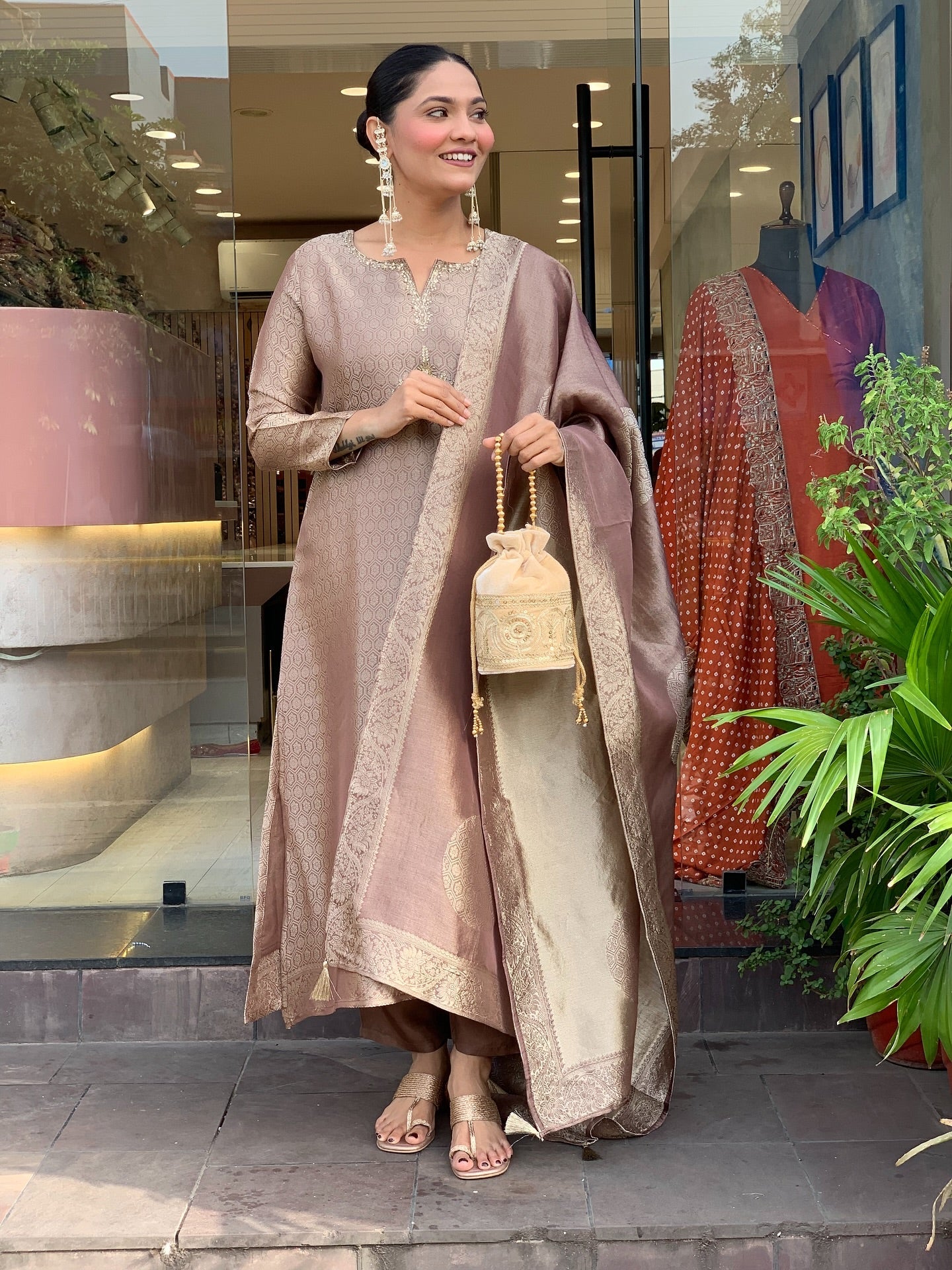 Stunning Banarasi Silk Jequard Weaving Suit Set