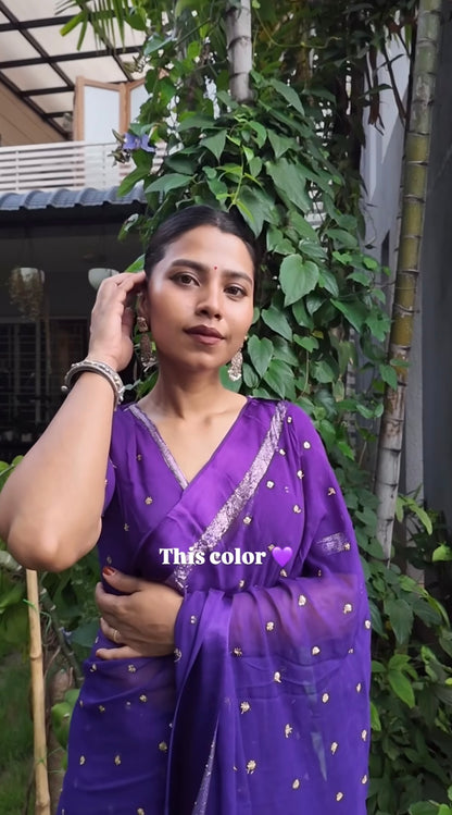Most Trending Viral Pure Viscose Georgette Saree With Satin Border