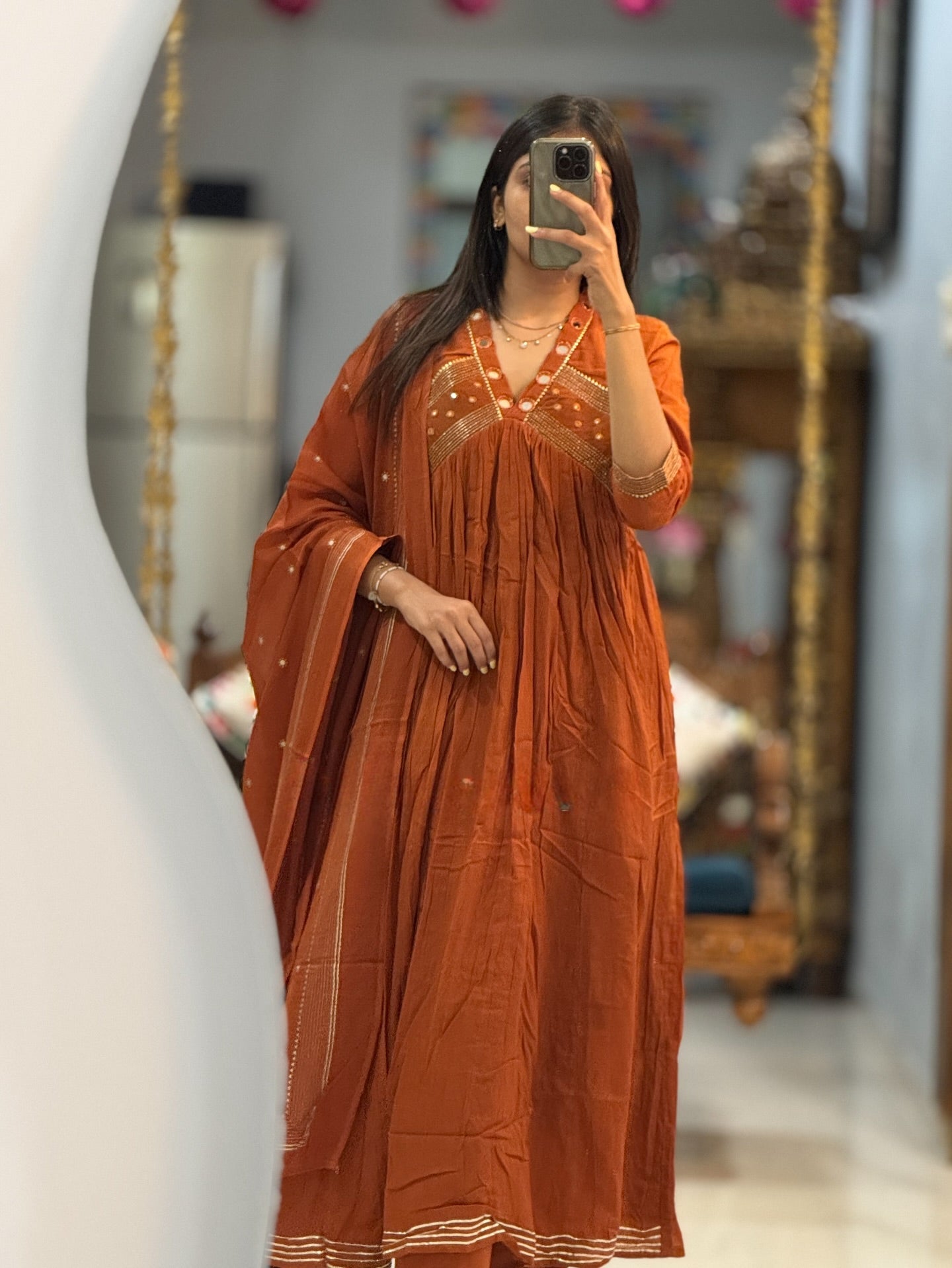 Gorgeous Mul Cotton Mirror Work Suit Set