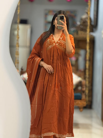 Gorgeous Mul Cotton Mirror Work Suit Set