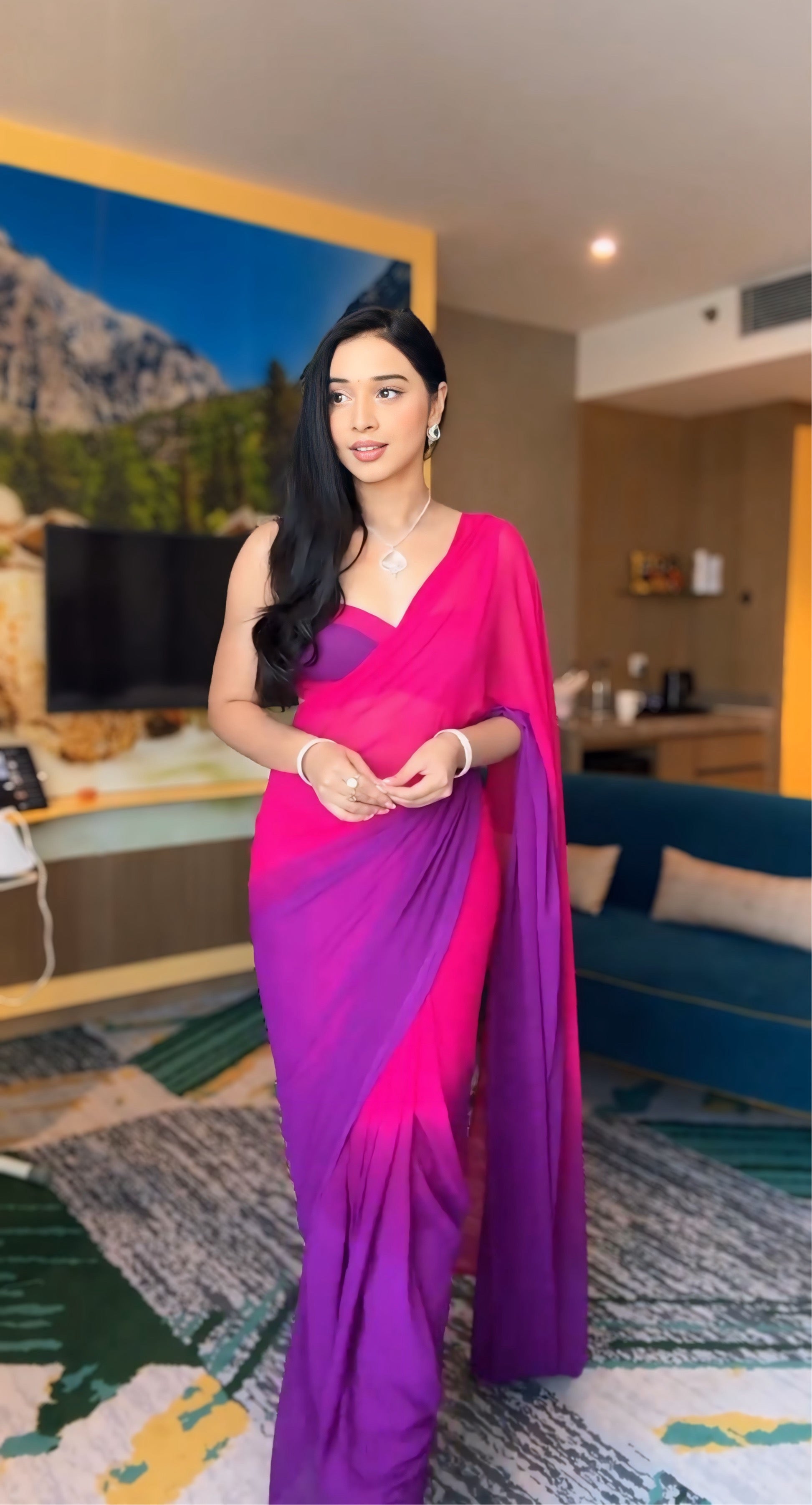 1-Min Ready To Wear Alia Bhatt Saree In Imported Georgette With Heavy Blouse