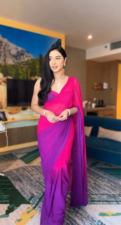 1-Min Ready To Wear Alia Bhatt Saree In Imported Georgette With Heavy Blouse