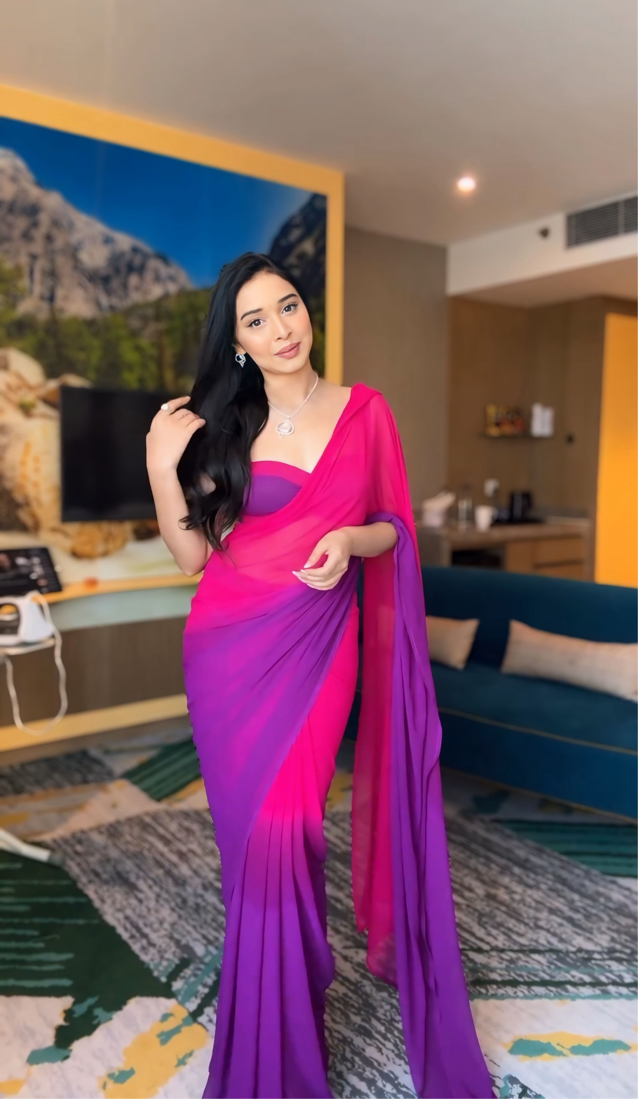 1-Min Ready To Wear Alia Bhatt Saree In Imported Georgette With Heavy Blouse