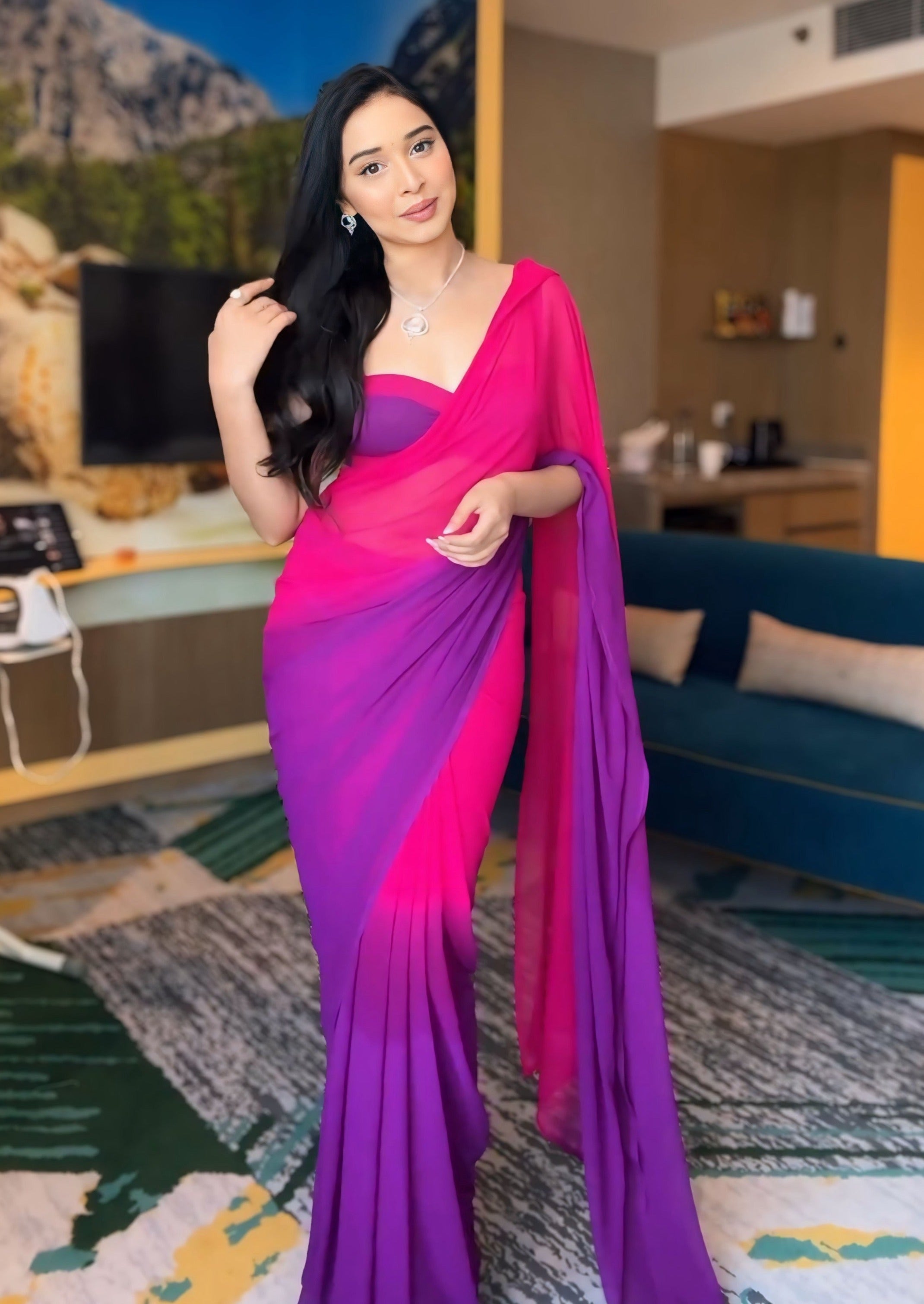 1-Min Ready To Wear Alia Bhatt Saree In Imported Georgette With Heavy Blouse