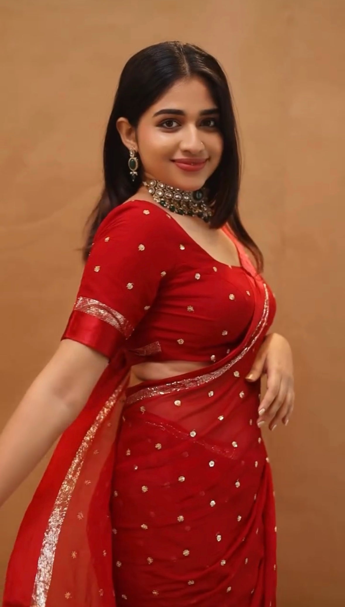 Most Trending Viral Pure Viscose Georgette Festival Red Saree With Satin Border