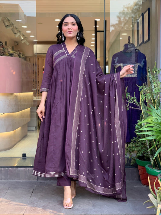 Gorgeous Mul Cotton Mirror Work Suit Set