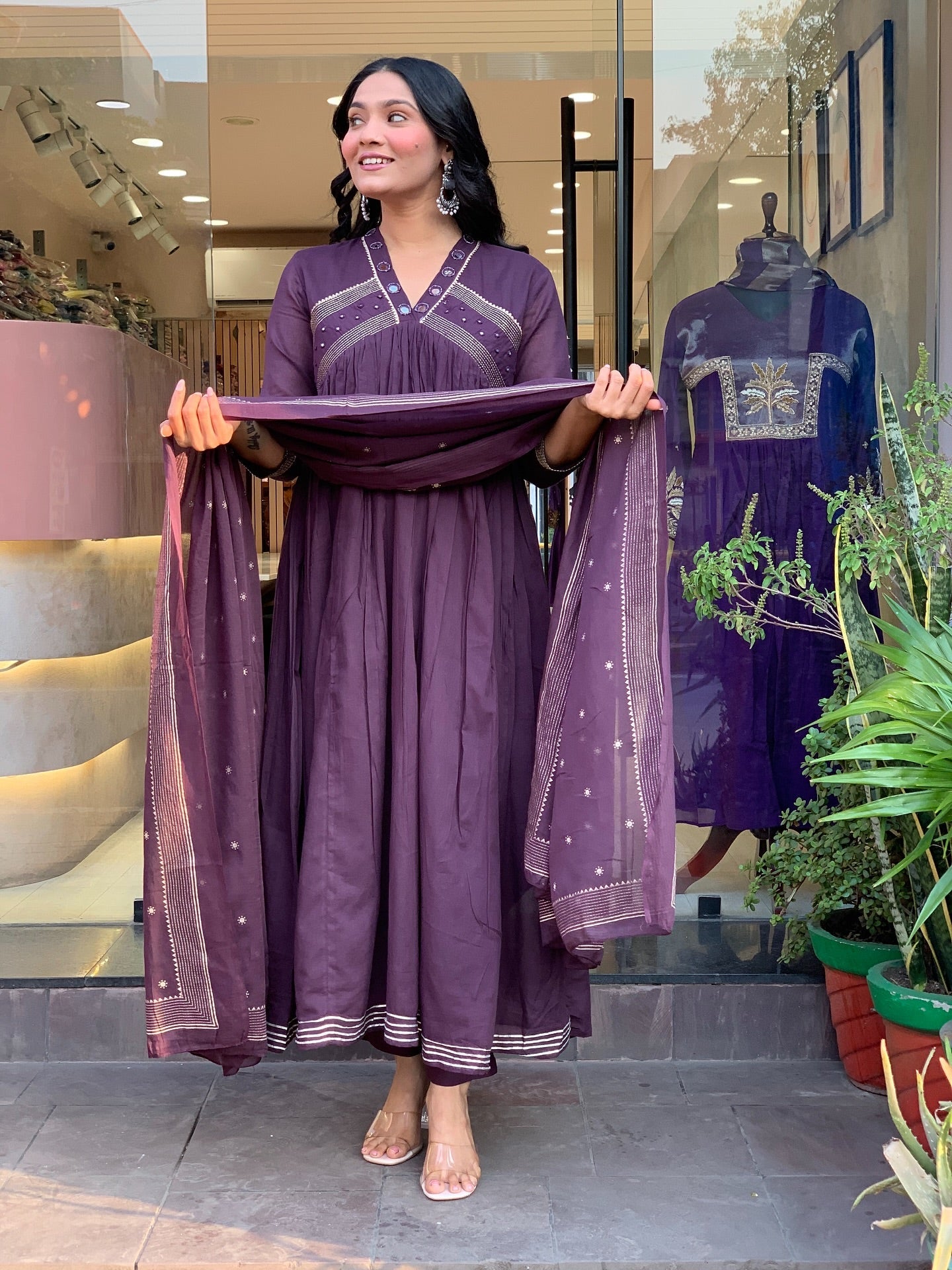 Gorgeous Mul Cotton Mirror Work Suit Set