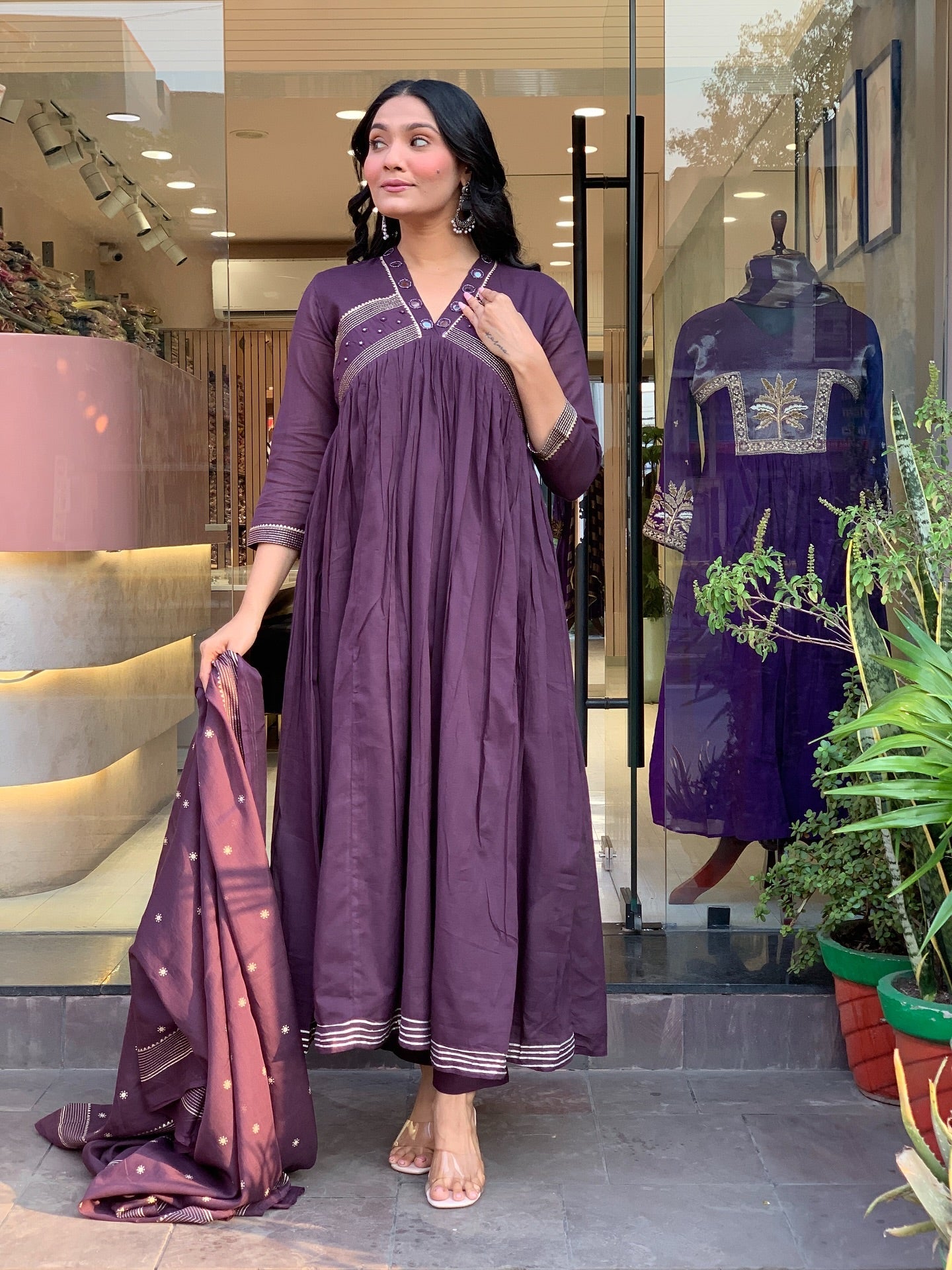 Gorgeous Mul Cotton Mirror Work Suit Set