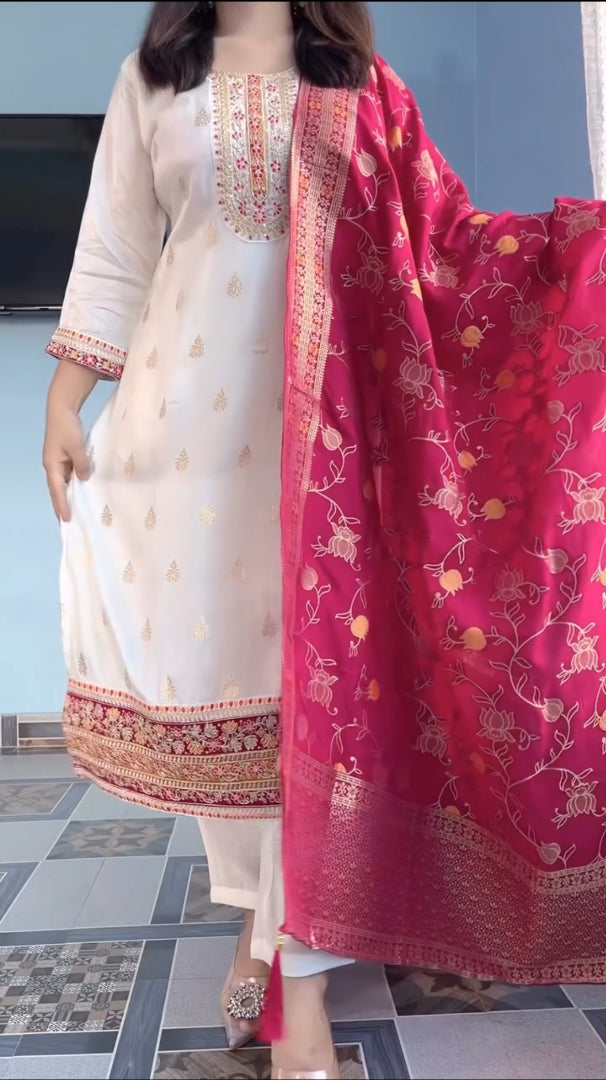 Aesthetic Pure Kanjivaram Silk Embroidery Suit Set