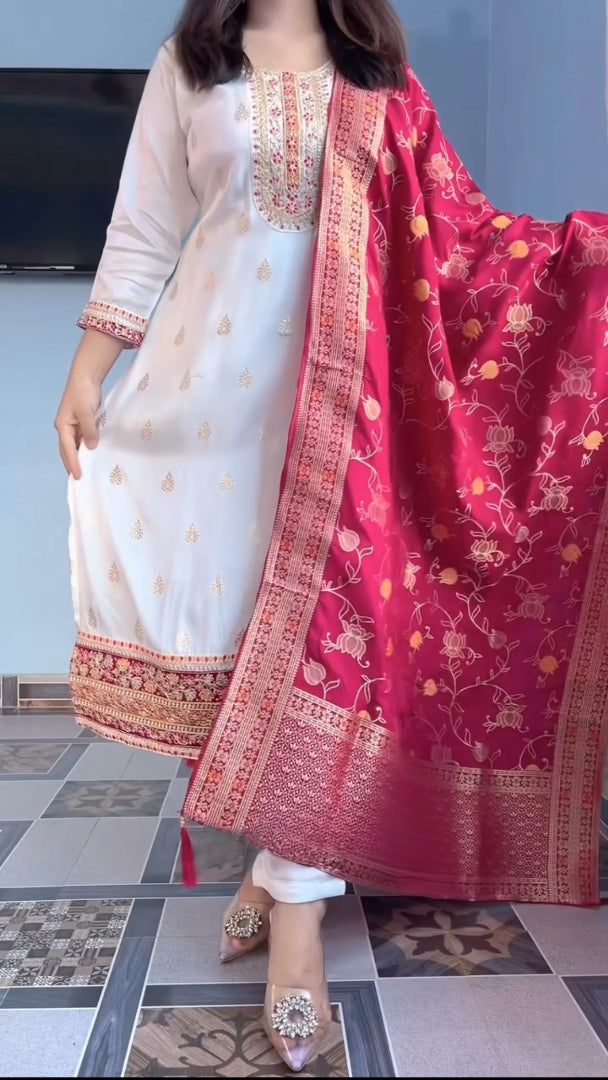 Aesthetic Pure Kanjivaram Silk Embroidery Suit Set