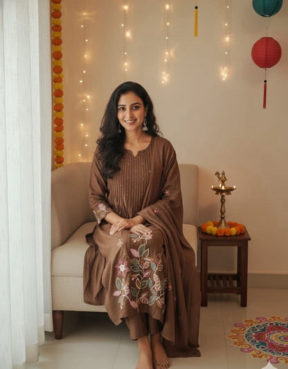 Very Aesthetic Pure Mul Cotton Embroidery Suit Set