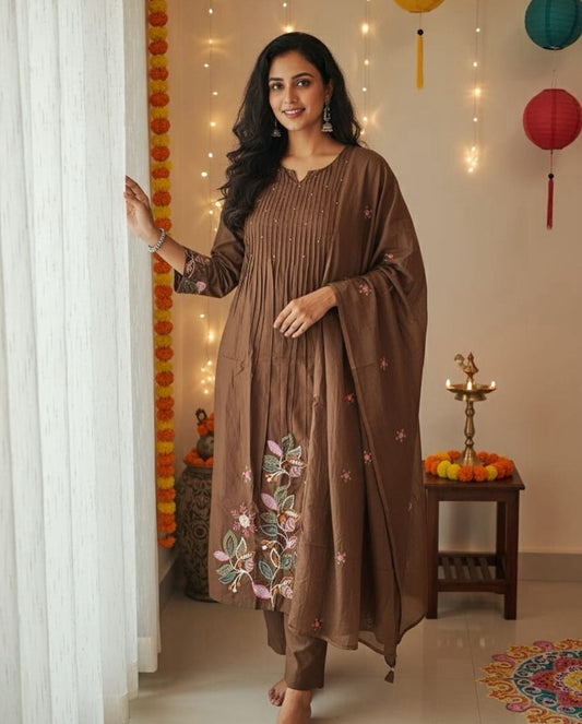 Very Aesthetic Pure Mul Cotton Embroidery Suit Set