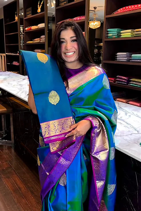 Pure Kanjivaram Soft Silk Saree In Peacoack Style