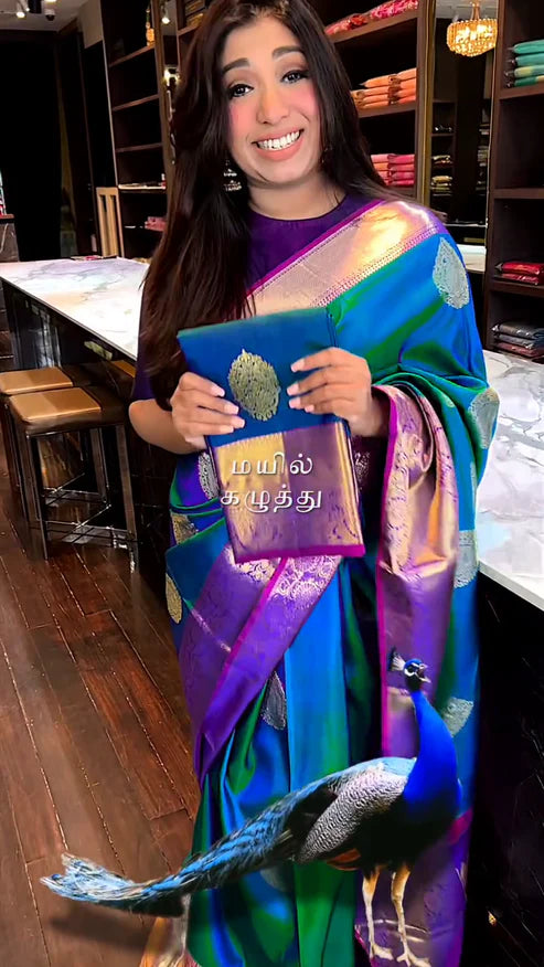 Pure Kanjivaram Soft Silk Saree In Peacoack Style