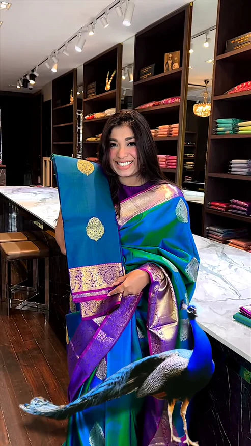 Pure Kanjivaram Soft Silk Saree In Peacoack Style