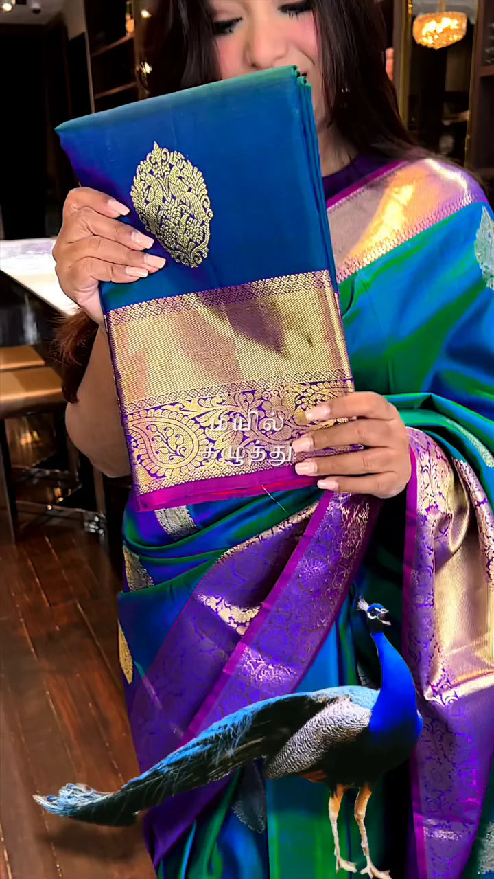Pure Kanjivaram Soft Silk Saree In Peacoack Style
