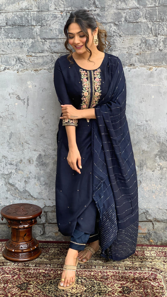 Most Beautiful Blue Viscose Chanderi Suit Set