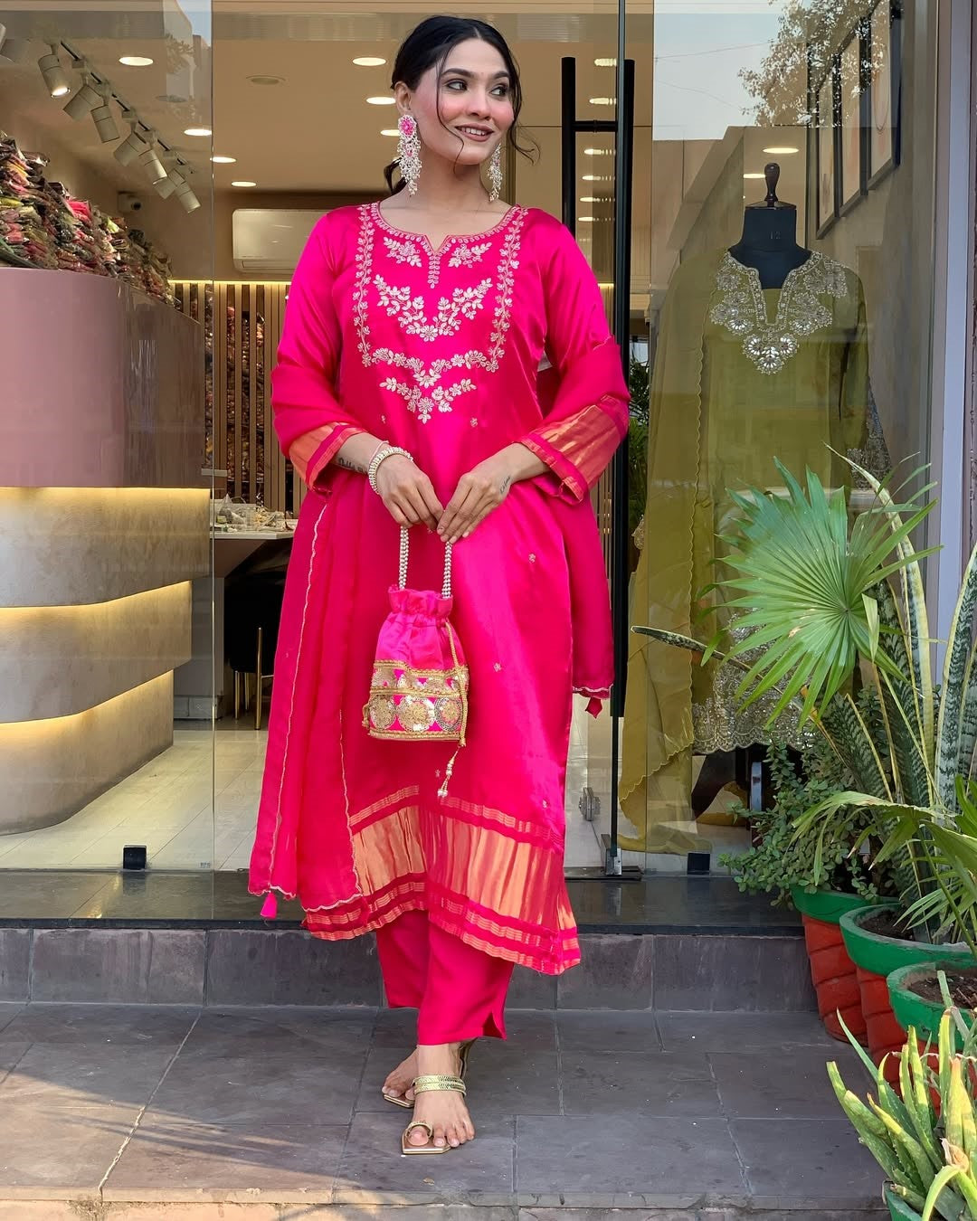 Beautiful Viscose Ladgi Patta Embroidery Suit Set