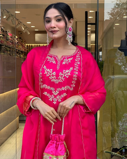 Beautiful Viscose Ladgi Patta Embroidery Suit Set