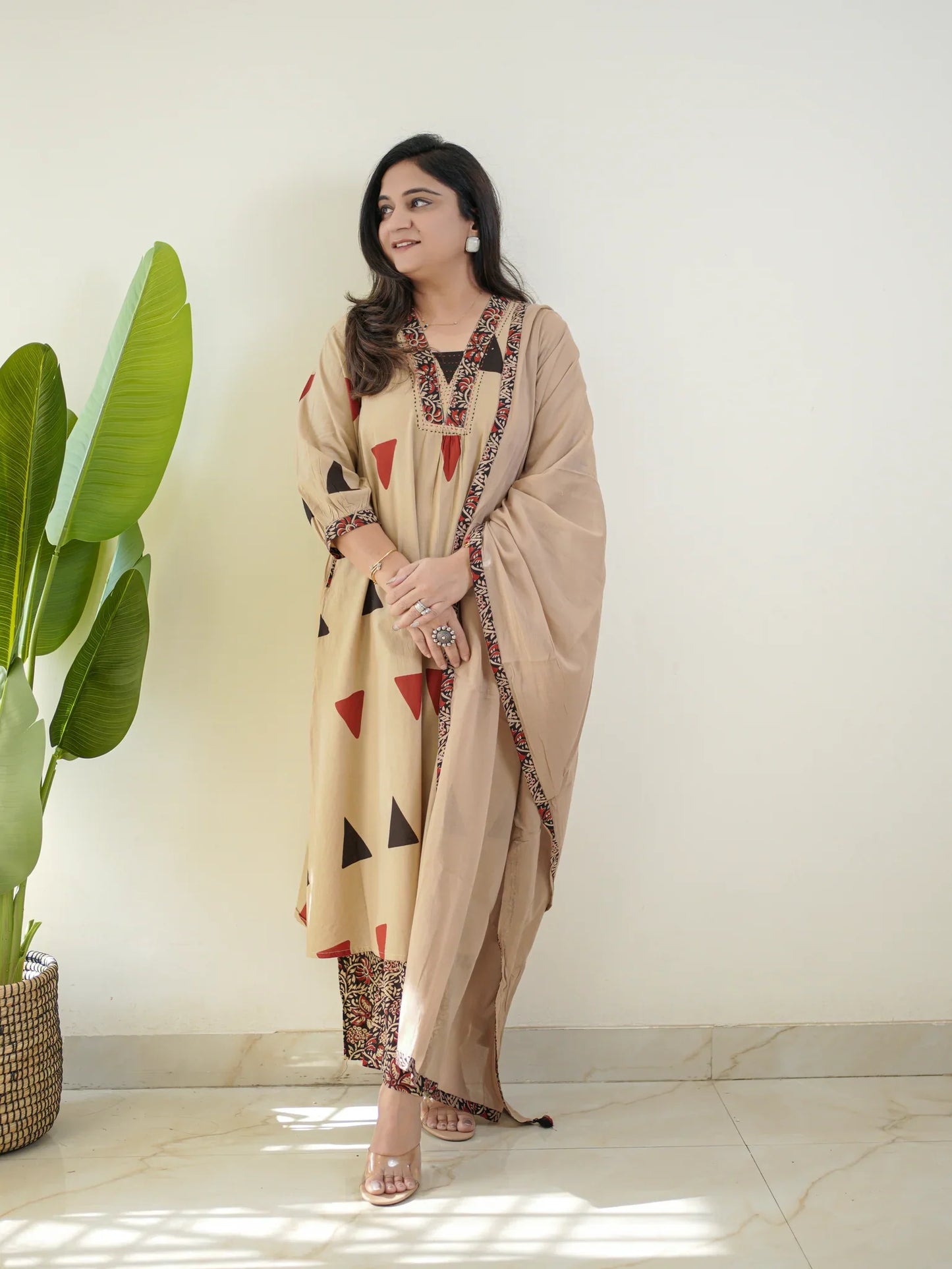 Pure Cotton Kalamkari A-line Plazo Dupatta Set