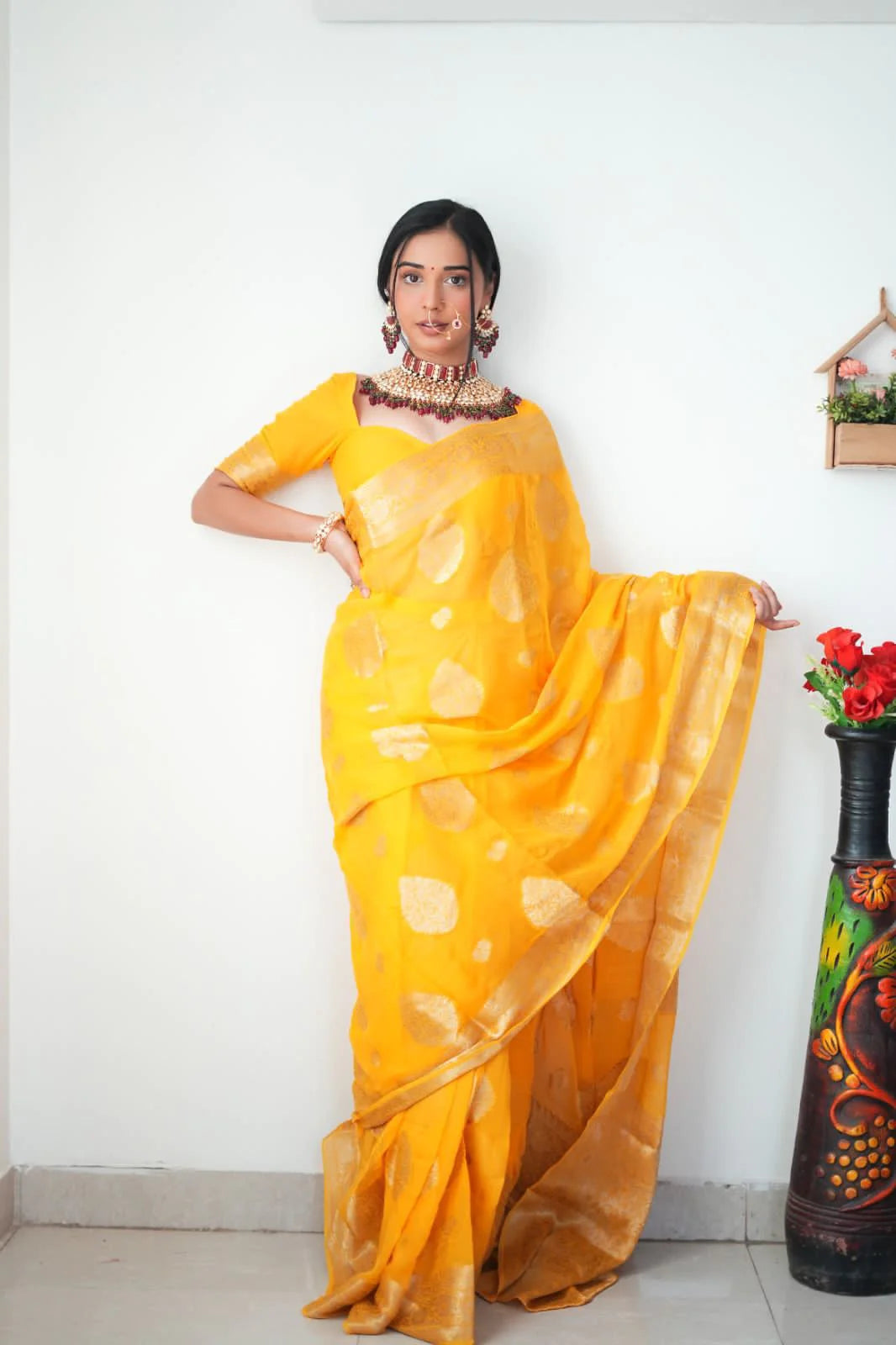 Trending 1 Min Ready To Wear Soft Linen Silk Saree With Blouse