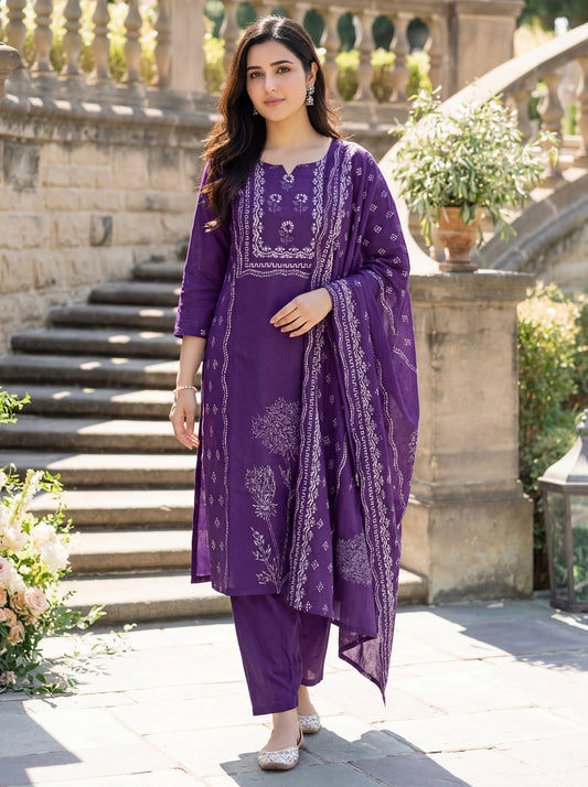 Violet Meadow Handblock Suit Set