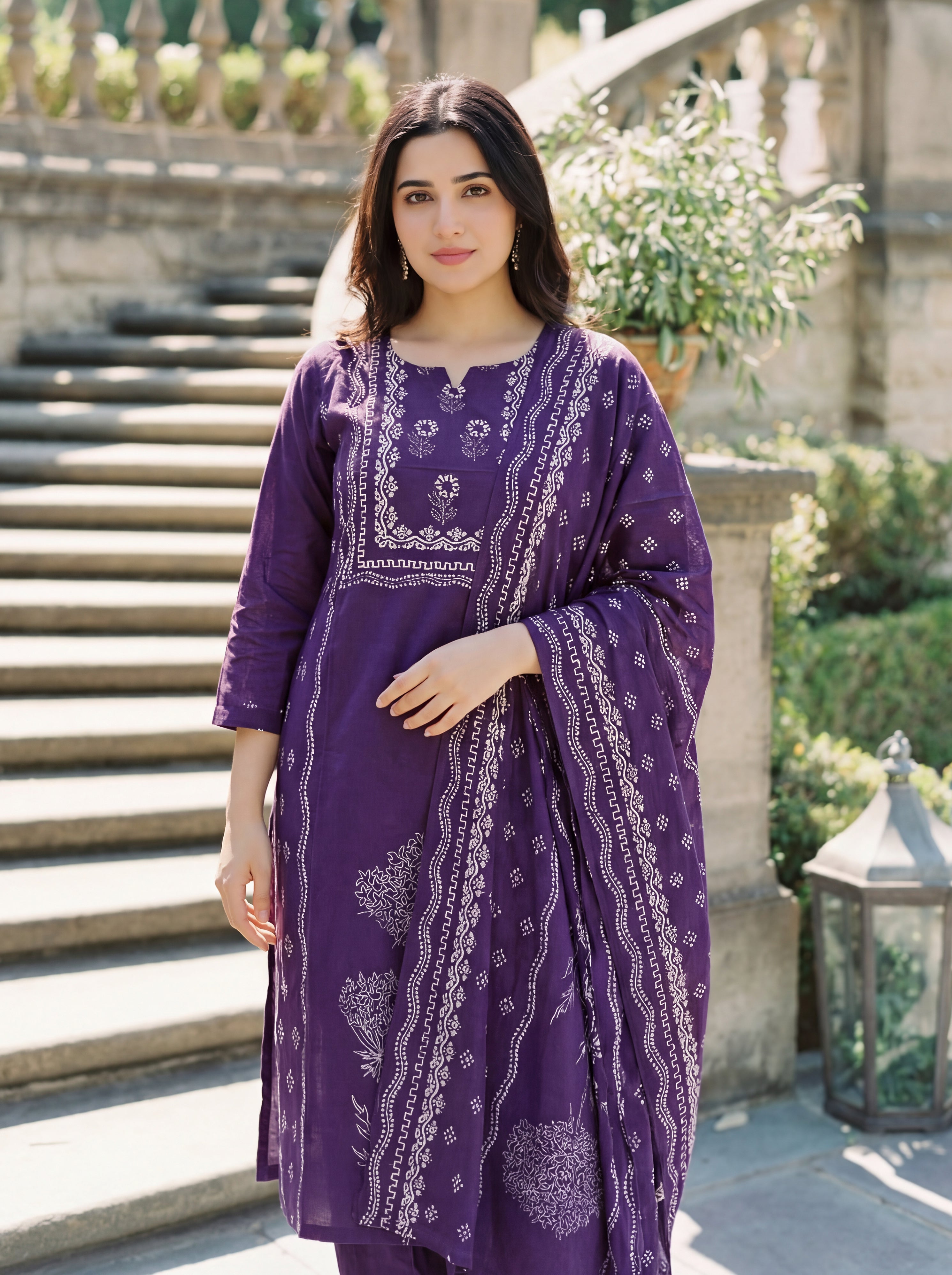 Violet Meadow Handblock Suit Set