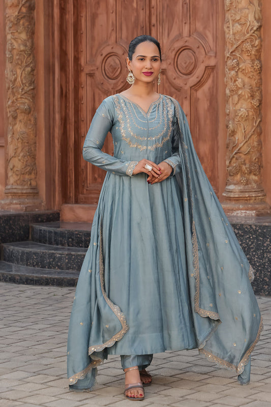 The Amara Edit Anarkali embroidered Suit Set