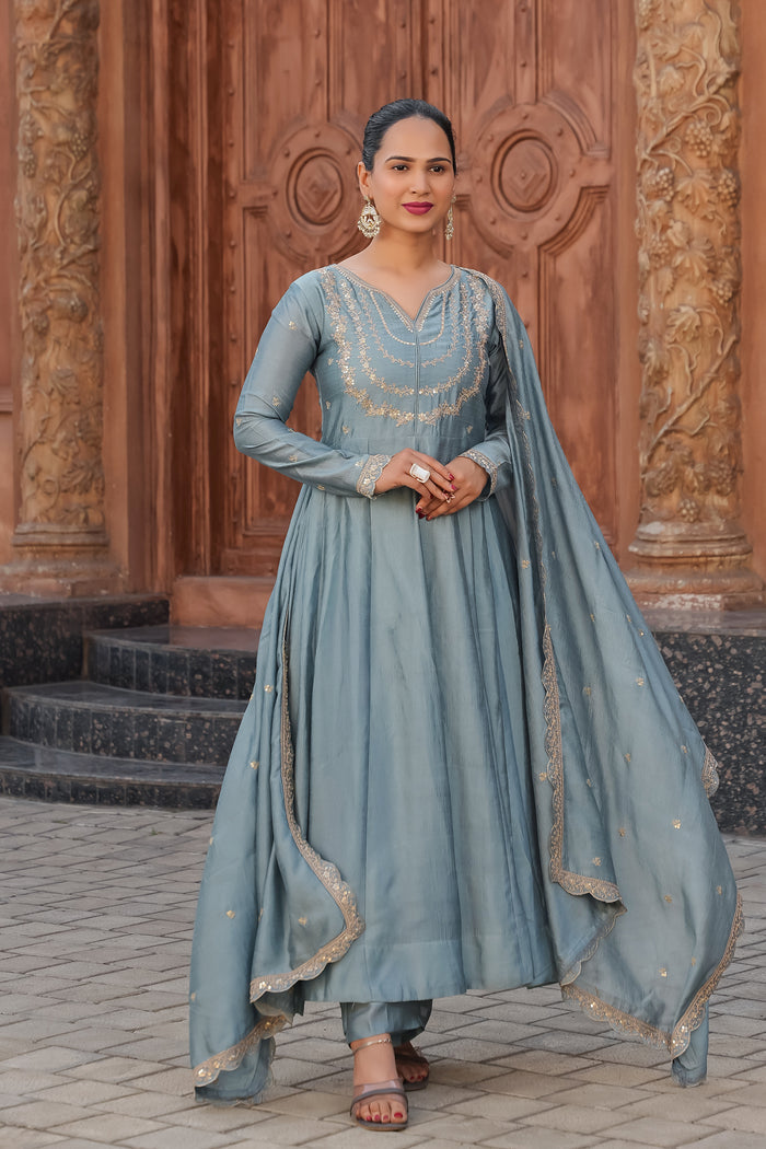 The Amara Edit Anarkali embroidered Suit Set