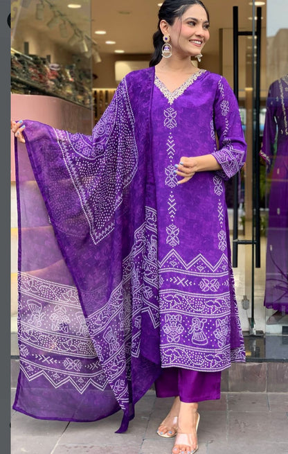 Beautiful Silk Blend Bandhani Print Suit Set