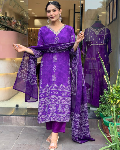 Beautiful Silk Blend Bandhani Print Suit Set