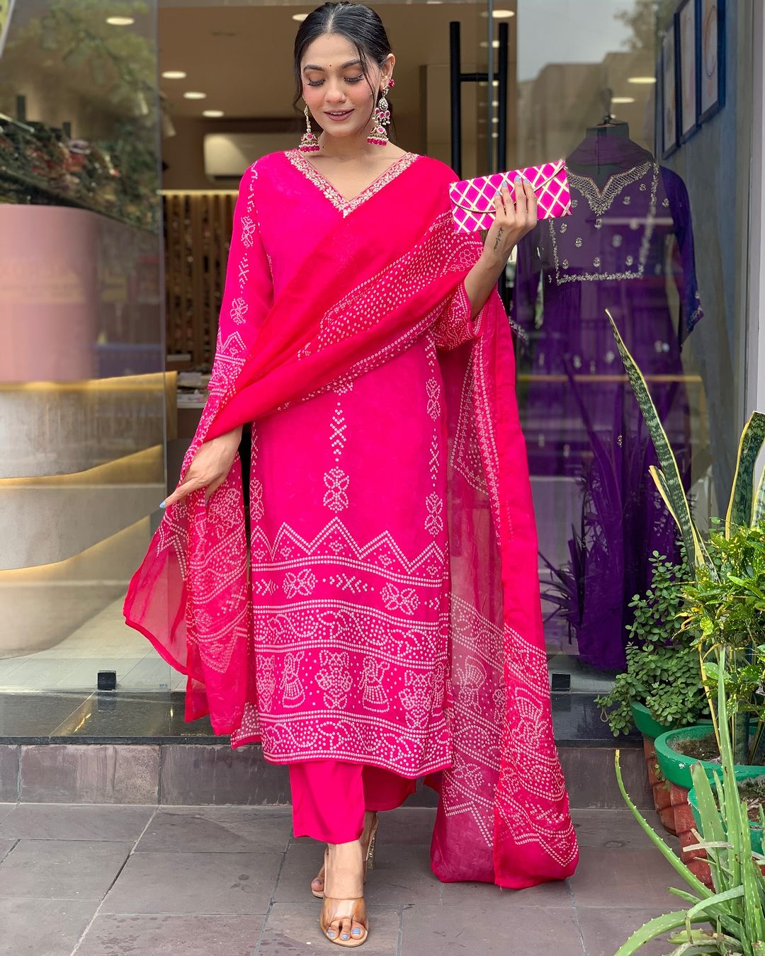 Beautiful Silk Blend Bandhani Print Suit Set