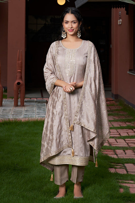 Very Charming vichitra Silk Embroidery Suit Set