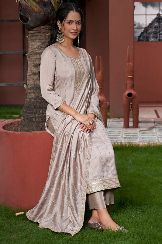 Very Charming vichitra Silk Embroidery Suit Set