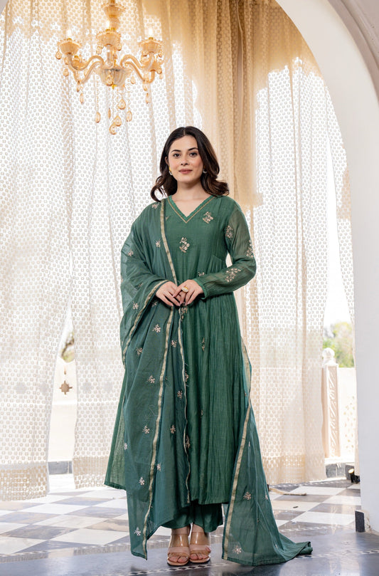 Delightful Chanderi Silk Emboridery Suit Set