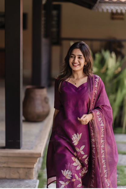 Very Stunning Vichitra Silk Floral Print Top & Dupatta