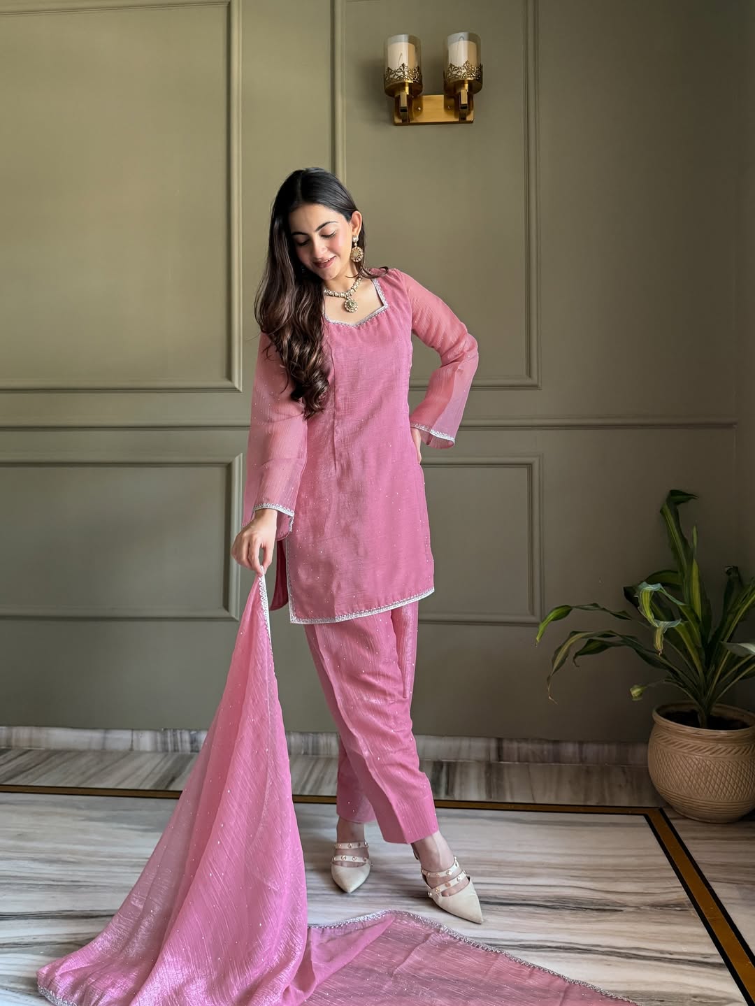 Pink Luxe Crunchy Silk Suit Set